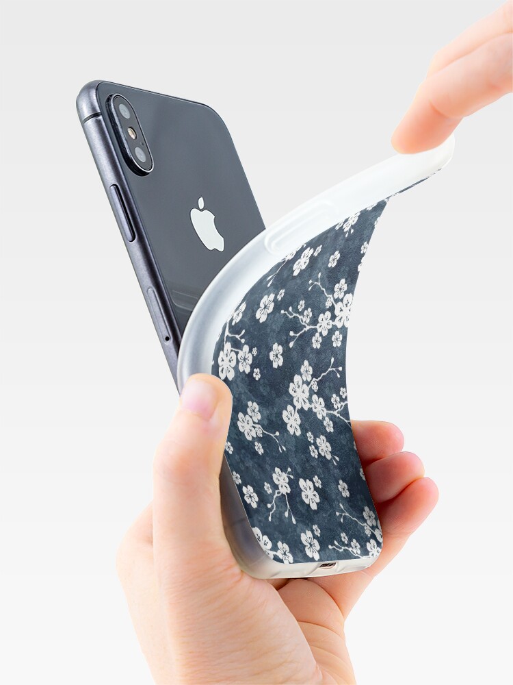 Alternate view of Navy and white cherry blossom pattern iPhone Case & Cover