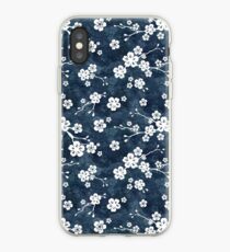Navy and white cherry blossom pattern iPhone Case
