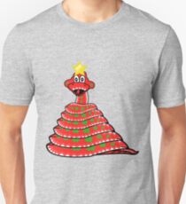Cute Nordic pattern Christmas Tree Snake. Snek Xmas Slim Fit T-Shirt
