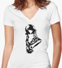 Earth in robot hand Women's Fitted V-Neck T-Shirt