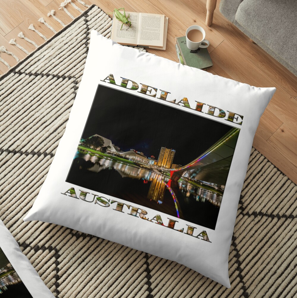 Adelaide Riverbank at Night (poster on white) Floor Pillow