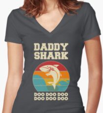 Camiseta entallada de cuello en V Papá tiburón Doo Doo Doo Día del padre de la vendimia Papá
