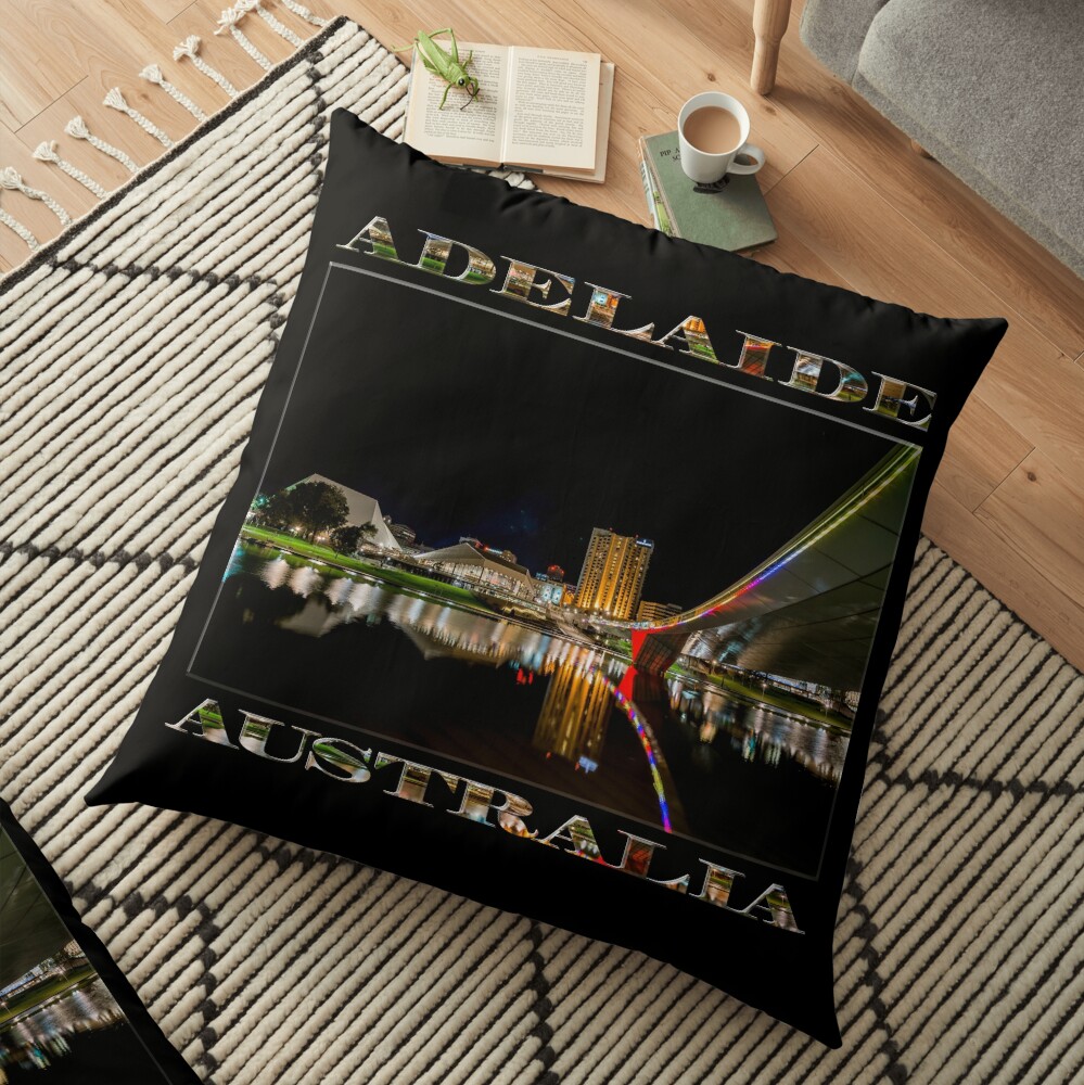 Adelaide Riverbank at Night (poster on black) Floor Pillow