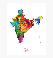 India Watercolor Map Photographic Print