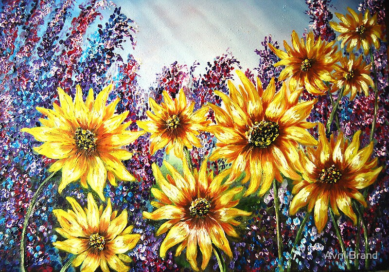 Sunflowers Oil Painting By Avril Brand Redbubble   Flat,800x800,075,f 