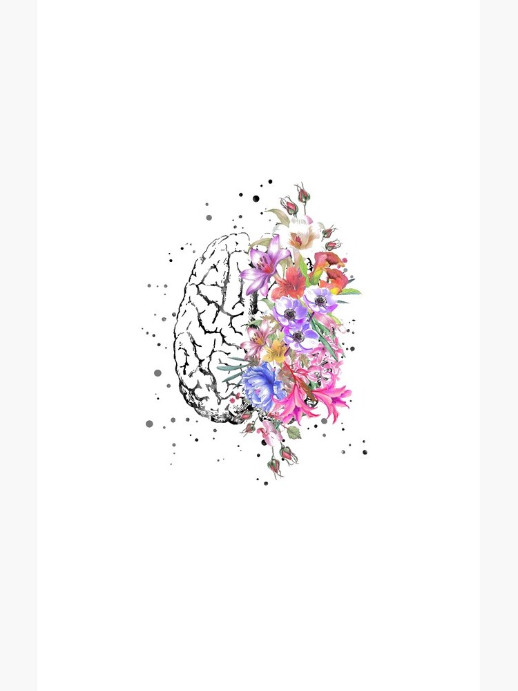 Brain anatomy, watercolor Brain, flowers brain, brain with Flowers by Rosaliartbook