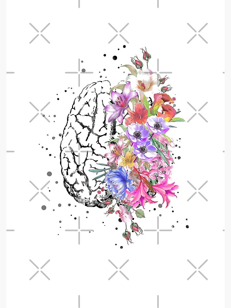 Brain anatomy, watercolor Brain, flowers brain, brain with Flowers by Rosaliartbook