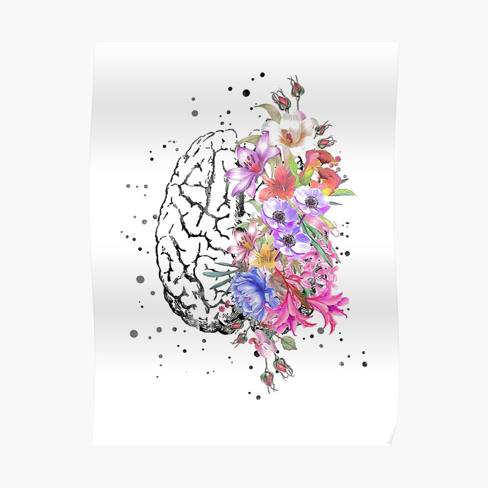 “Brain anatomy, watercolor Brain, flowers brain, brain with Flowers