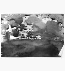 black white paint in monotype technique, abstract texture Imitation marble, granite Poster