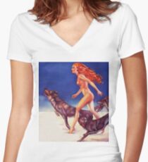Running with wolves Women's Fitted V-Neck T-Shirt
