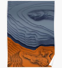 Blue/Orange Topographical Contour Map Pattern Poster
