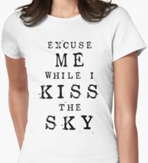 Excuse Me While I Kiss The Sky (White + Purple Version) Women's Fitted T-Shirt