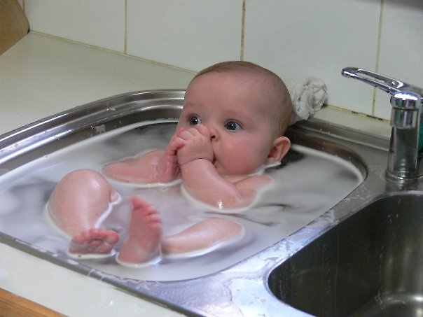 bathing my baby in the kitchen sink