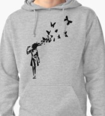 Banksy - Girl Shooting Her Head With Butterfly Design, Streetart Street Art, Grafitti, Artwork, Design For Men, Women, Kids Pullover Hoodie