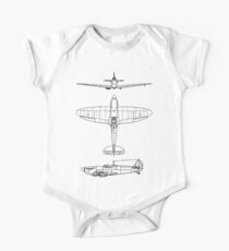 Supermarine, Spitfire, Supermarine, Spitfire, Fighter, WWII, 1942, Fighter, WWII, 1942, Black on White One Piece - Short Sleeve