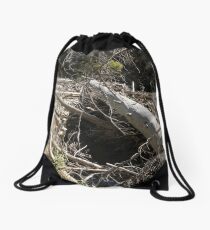 Fallen Tree Trunk Over River 2 Drawstring Bag
