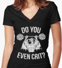 Do You Even Crit? - Ancient Swole'd Dragon Women's Fitted V-Neck T-Shirt