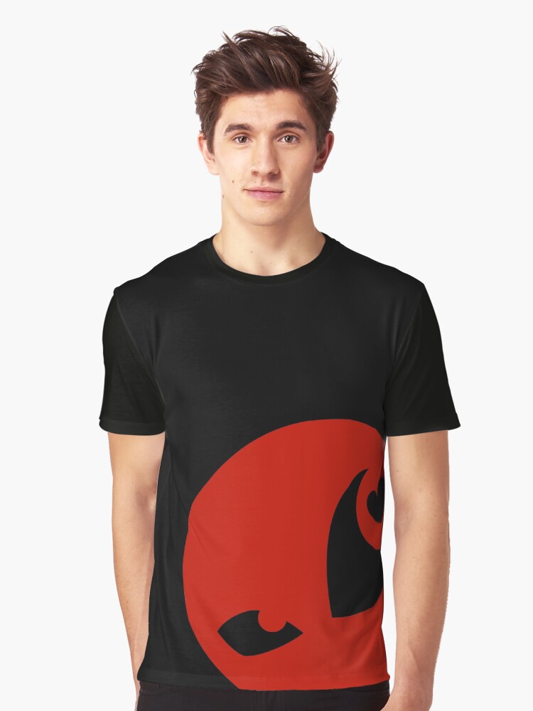 black shirt with red heart and eyes