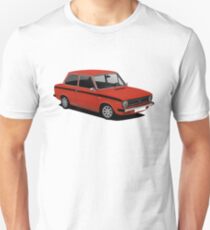 DAF 66 Saloon - Super Luxe - car illustration - red with black stripe. Slim Fit T-Shirt