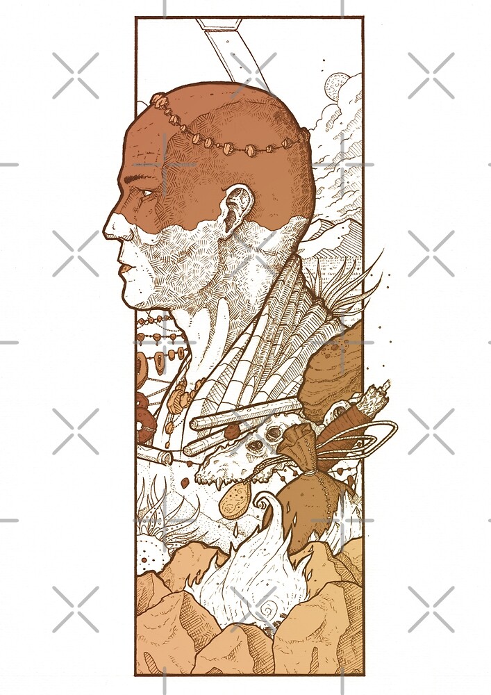 Fantasy tribal illustration - Ink digital artwork - Ritual objects by zachholmbergart