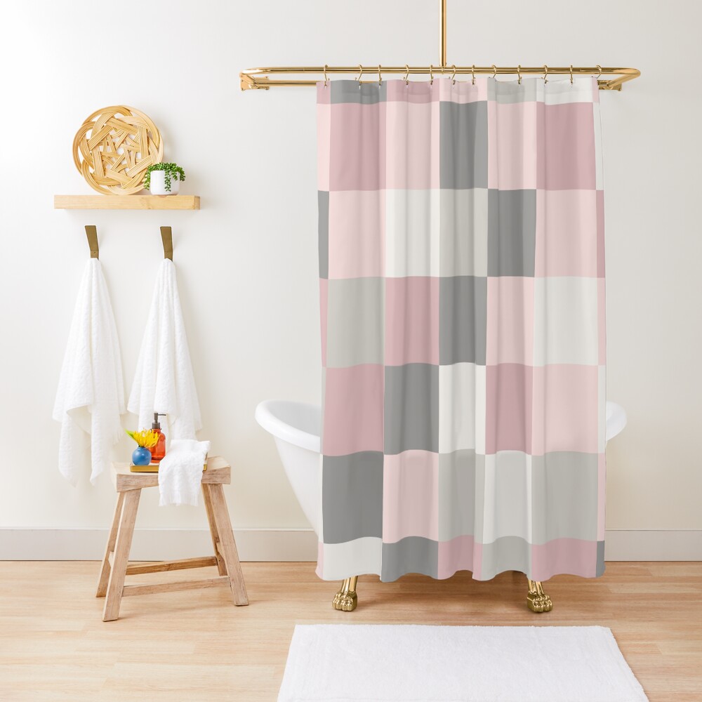 "Dusty Rose, Rose and Grey Squares" Shower Curtain by BlertaDK Redbubble