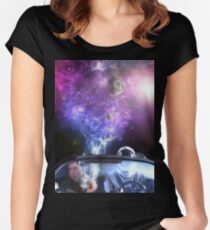 Elon Musk smoking space weed on his tesla roadster Women's Fitted Scoop T-Shirt