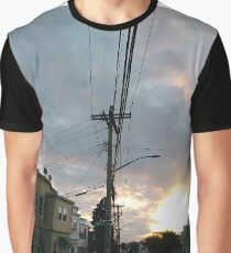 #wire #electricity #sky #danger #industry #steel #station #sunset #outdoors #travel #technology #horizontal #colorimage #fuelandpowergeneration #nopeople #transportation #highup #constructionindustry Graphic T-Shirt