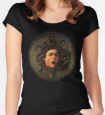 Medusa, giftige Schlangen anstelle von Haaren, Michelangelo, Gorgon, Monster, griechische Mythologie, Caravaggio, auf SCHWARZ Tailliertes Rundhals-Shirt