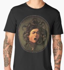 Medusa, venomous snakes in place of hair, Michelangelo, Gorgon, monster, Greek Mythology, Caravaggio, on BLACK Men's Premium T-Shirt