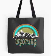 Retro Wyoming mountains graphic design Tote Bag