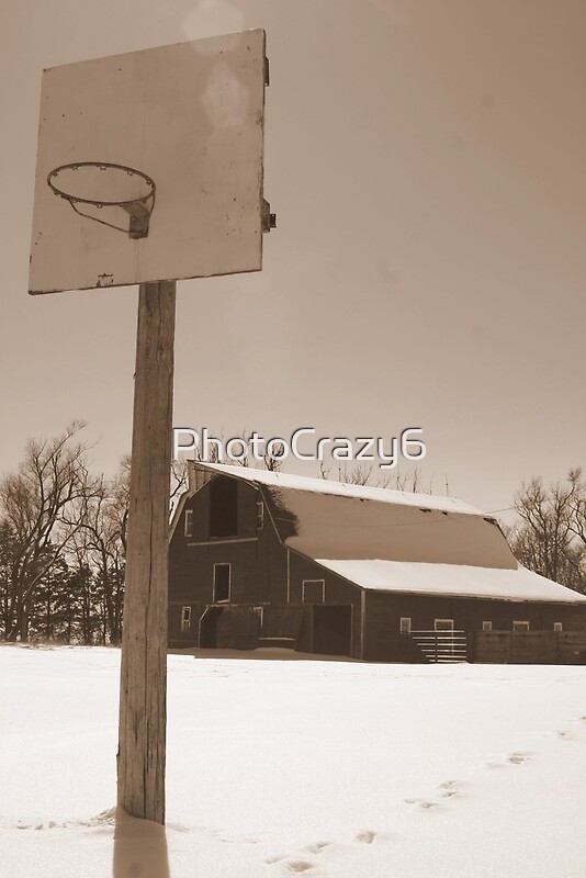 "Basketball hoop in front of an old barn" by PhotoCrazy6 Redbubble