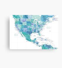 Karte der USA Mexiko und der Karibik in Aquarell Metalldruck