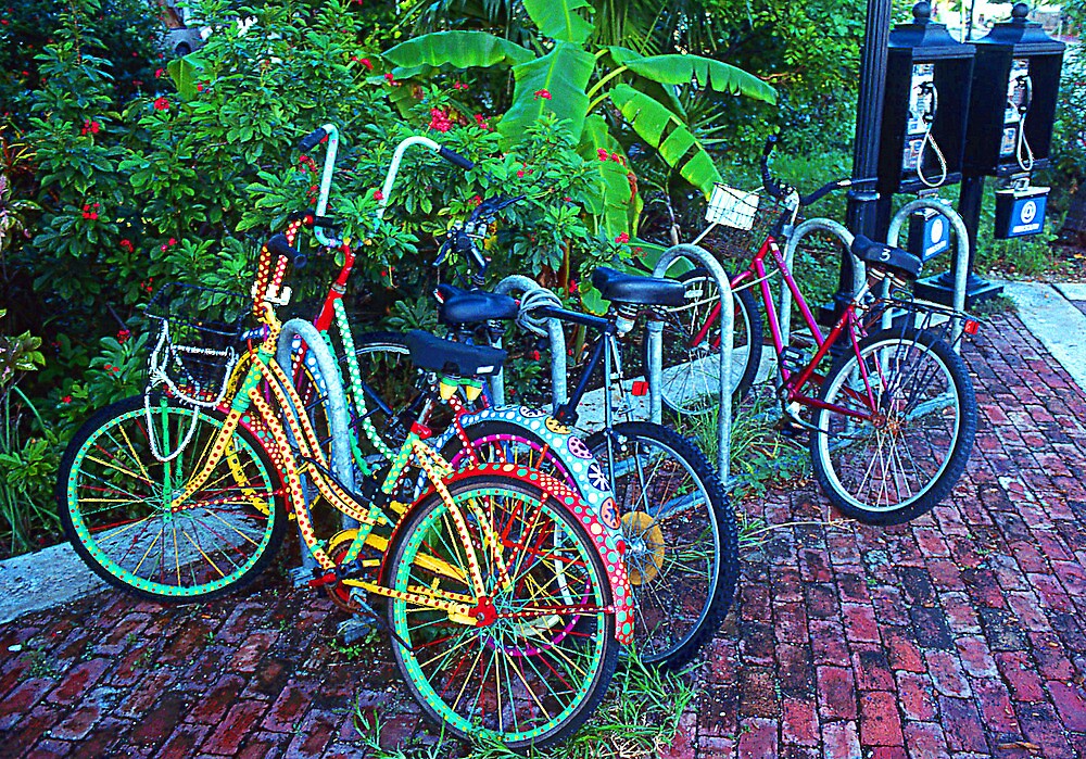 "Key West bicycles" by Roland Dean Mueller - Flat,1000x1000,075,f