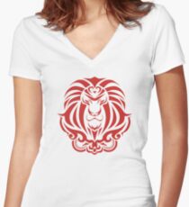 Zodiac Sign Leo Red Women's Fitted V-Neck T-Shirt