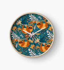 Happy Boho Sloth Floral Clock