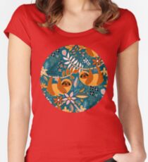 Camiseta entallada de cuello redondo Feliz boho floral perezoso