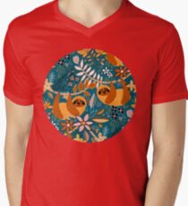 Happy Boho Sloth Floral V-Neck T-Shirt