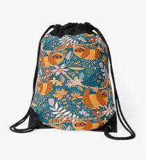 Happy Boho Sloth Floral Drawstring Bag