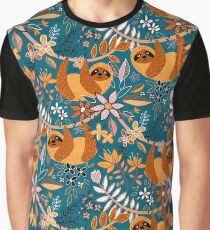 Glückliches Boho-Faultier mit Blumen Grafik T-Shirt