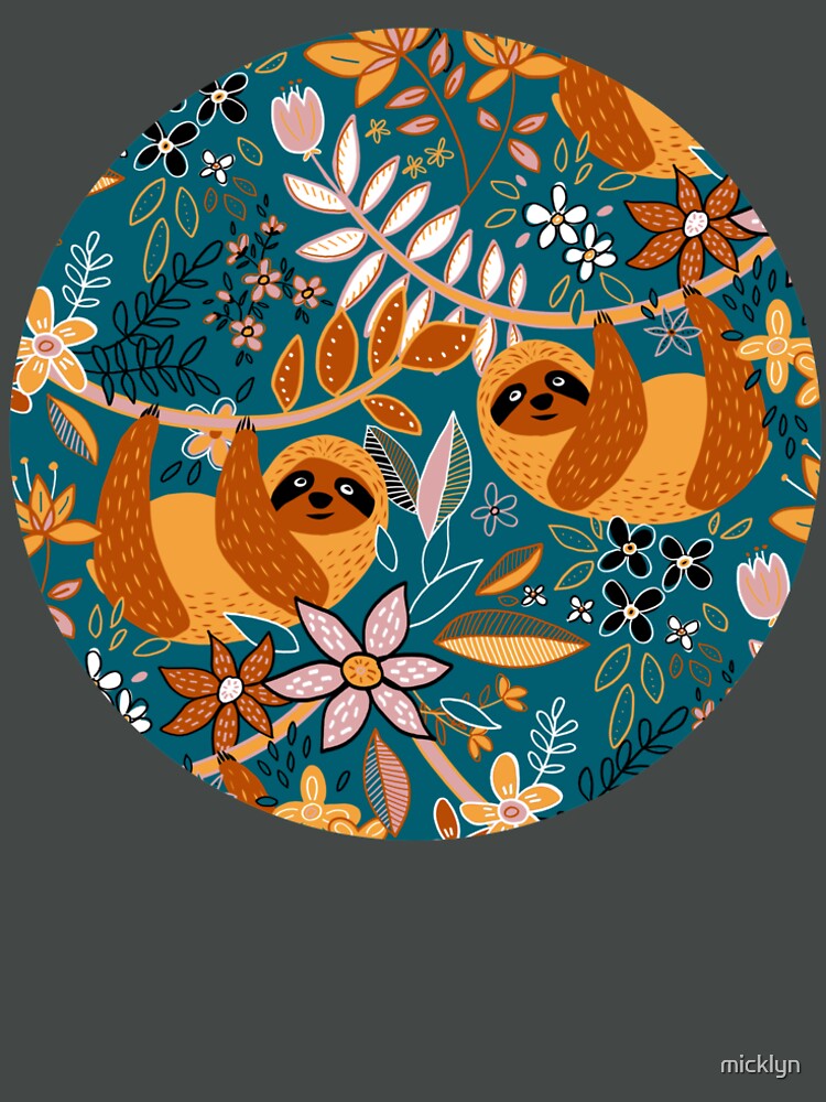 Happy Boho Sloth Floral by micklyn