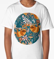 Happy Boho Sloth Floral Long T-Shirt