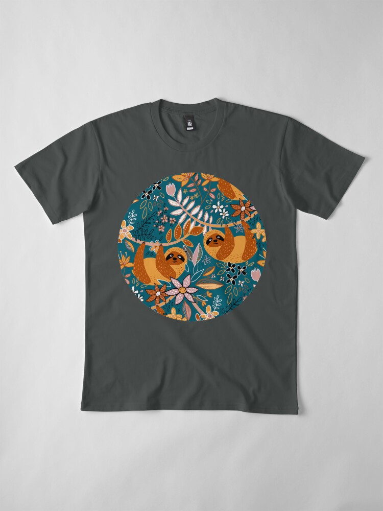Alternate view of Happy Boho Sloth Floral Premium T-Shirt