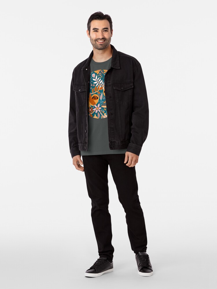 Alternate view of Happy Boho Sloth Floral Premium T-Shirt