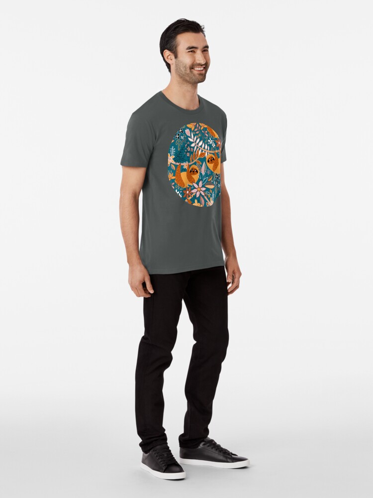 Alternate view of Happy Boho Sloth Floral Premium T-Shirt
