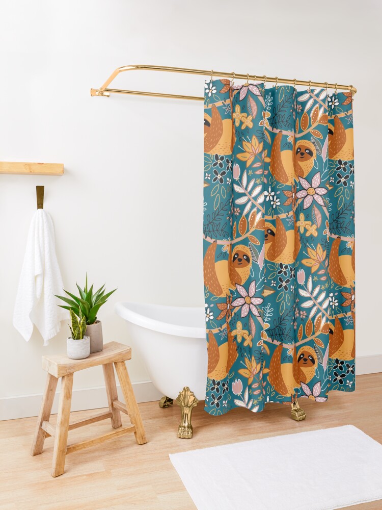 Alternate view of Happy Boho Sloth Floral Shower Curtain
