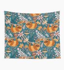 Happy Boho Sloth Floral Wall Tapestry