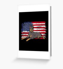 Doberman Pinscher Dog USA American Flag Greeting Card