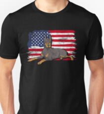 Doberman Pinscher Dog USA American Flag Unisex T-Shirt
