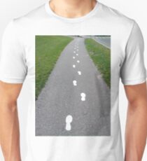 #asphalt #road #guidance #forward #street #grass #straight #roadway #track #forwards #vertical #colorimage #roadmarking #dividingline #countryroad #sidewalk #land #nopeople #diminishingperspective Unisex T-Shirt