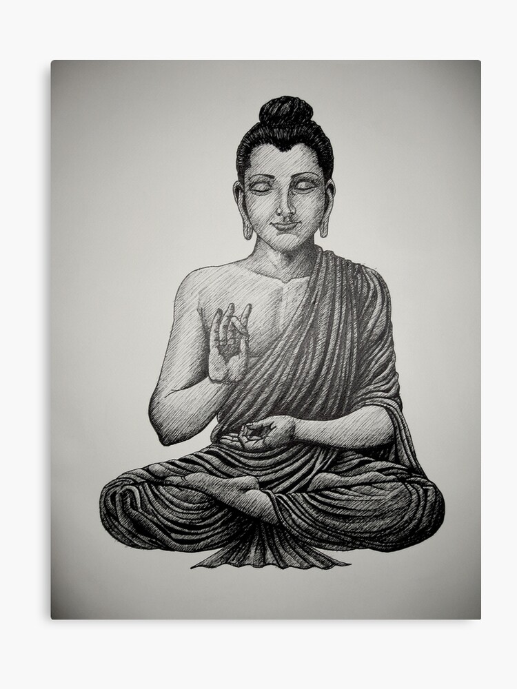 Buddha Pen Drawing Blackwhite Canvas Print